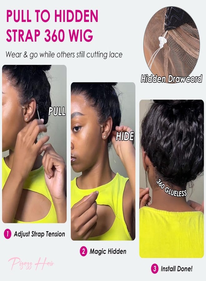 بيزاز شعر مستعار Pizazz Hidden Strap 360 Full Lace Frontal Hair، شعر بشري، منتوف مسبقًا، مبيض مسبقًا، كثافة 180، شعر مستعار مموج بدون غراء مع رباط (أسود، 18 بوصة) - Image 5